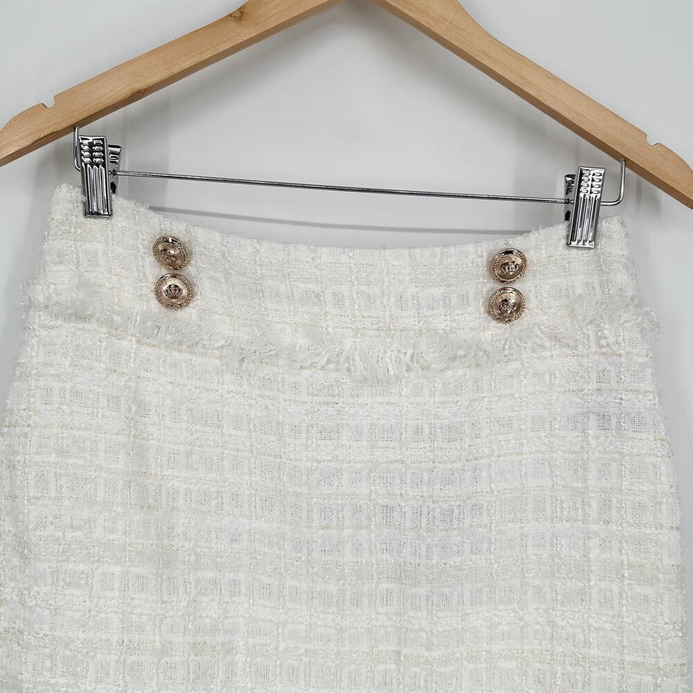 Walter Baker Daphne Tweed Mini Skirt Gold Button Fringe Angelic White NWT - Picture 6 of 10